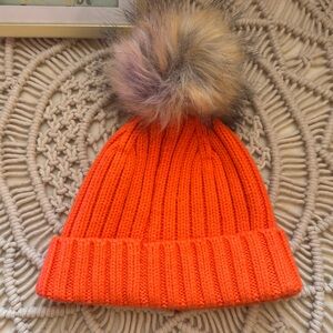 J.CREW New w/Tags Orange beanie with faux fur Pom-pom on top. Size: one size